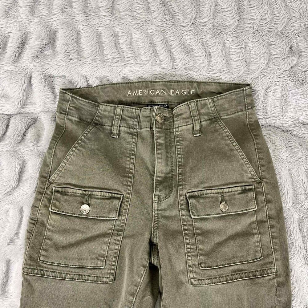 American Eagle Jeans Women 6 Green Jegging Cargo Next Level Stretch Stained - Picture 3 of 11